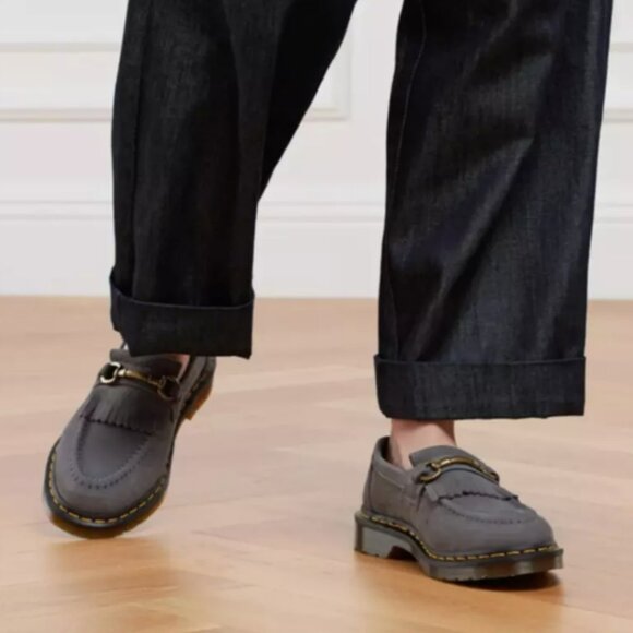 Dr. Martens Gray Suede Kiltie Loafers with Brass Hardware main image 9